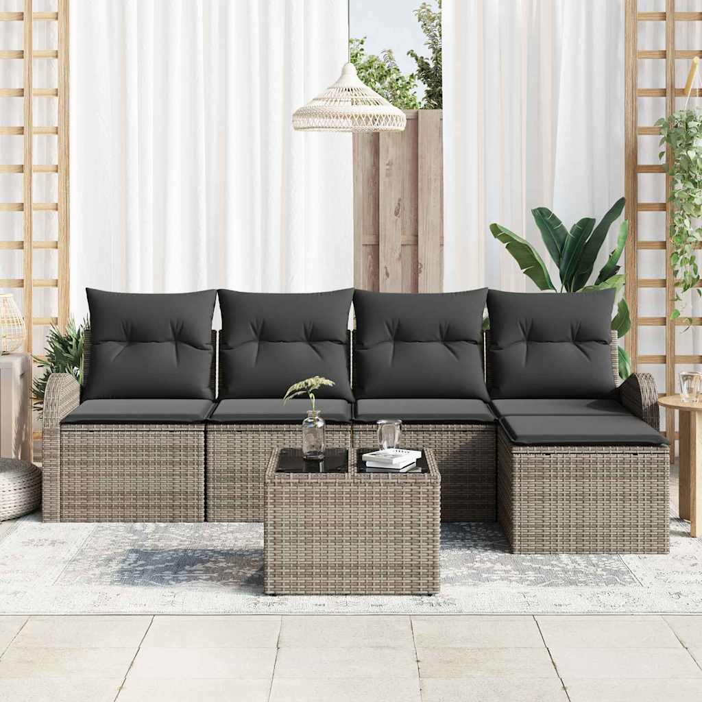Sofa Set with Cushion with Storage 6 pcs Grey Poly Rattan