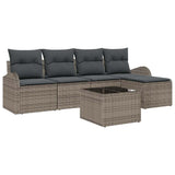 Sofa Set with Cushion with Storage 6 pcs Grey Poly Rattan - Front View