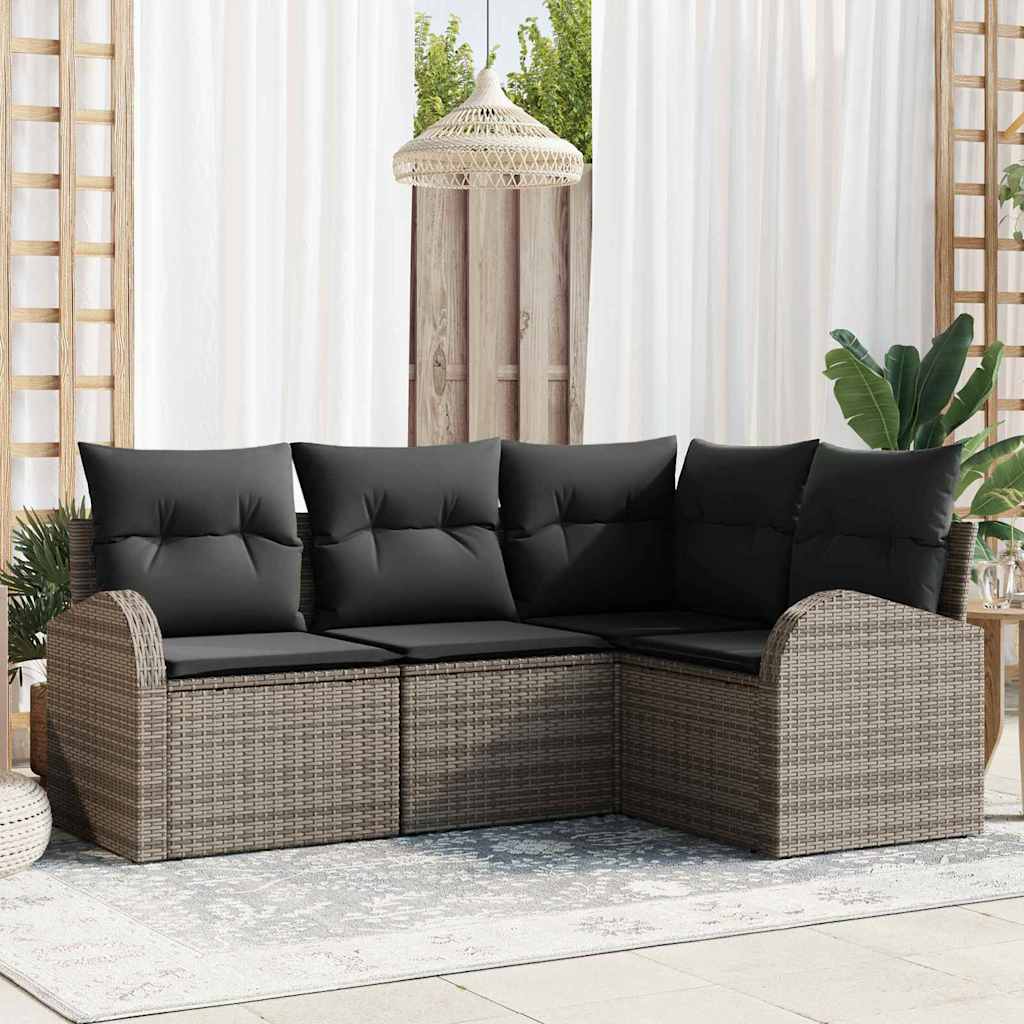 Garden Sofa Set 4 pcs Grey Poly Rattan