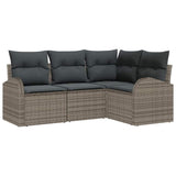 Garden Sofa Set 4 pcs Grey Poly Rattan - Front View