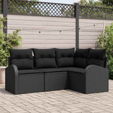 Garden Sofa Set with Cushion 4 pcs Black Poly Rattan