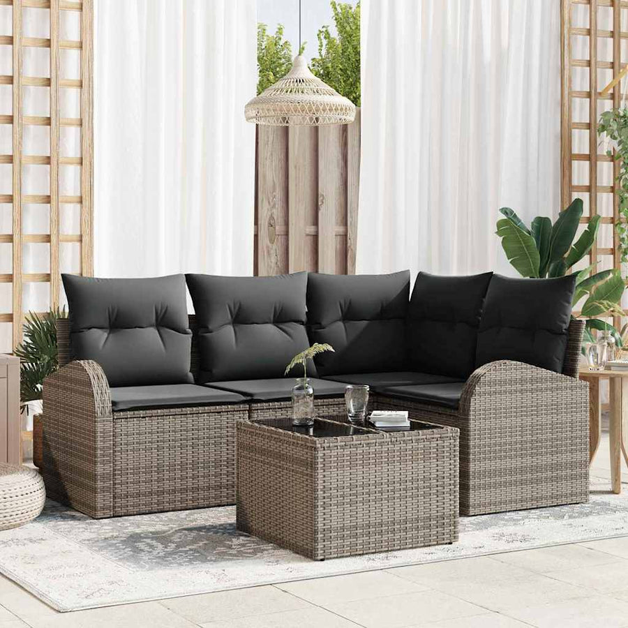 Garden Sofa Set 5 pcs Grey Poly Rattan