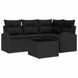 Sofa Set with Cushion with Storage 5 pcs Black Poly Rattan - Front View