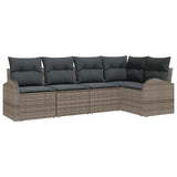 Garden Sofa Set with Cushion 5 pcs Grey Poly Rattan
