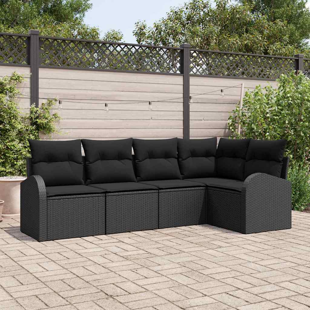 Sofa Set with Cushion with Storage 5 pcs Black Poly Rattan