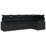 Garden Sofa Set with Cushion 5 pcs Black Poly Rattan