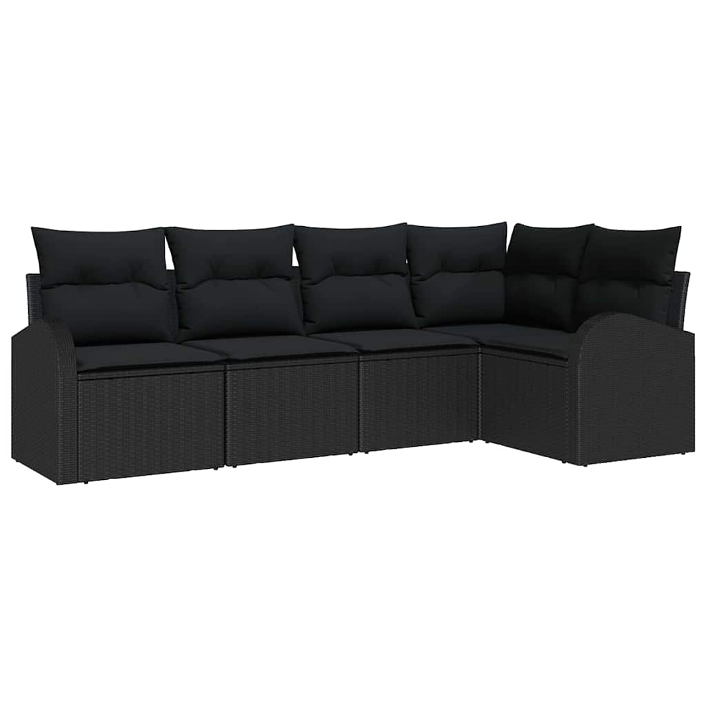 Sofa Set with Cushion with Storage 5 pcs Black Poly Rattan