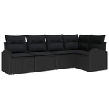 Sofa Set with Cushion with Storage 5 pcs Black Poly Rattan - Front View