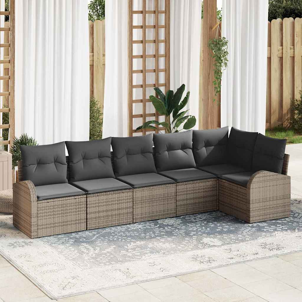 Sofa Set with Cushion with Storage 6 pcs Grey Poly Rattan