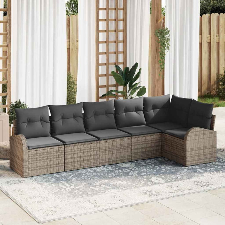 Garden Sofa Set 6 pcs Grey Poly Rattan