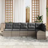 Sofa Set with Cushion with Storage 6 pcs Grey Poly Rattan - Side View