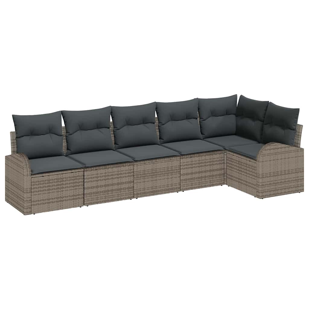 Sofa Set with Cushion with Storage 6 pcs Grey Poly Rattan