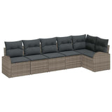 Sofa Set with Cushion with Storage 6 pcs Grey Poly Rattan - Front View