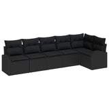Sofa Set with Cushion with Storage 6 pcs Black Poly Rattan - Front View