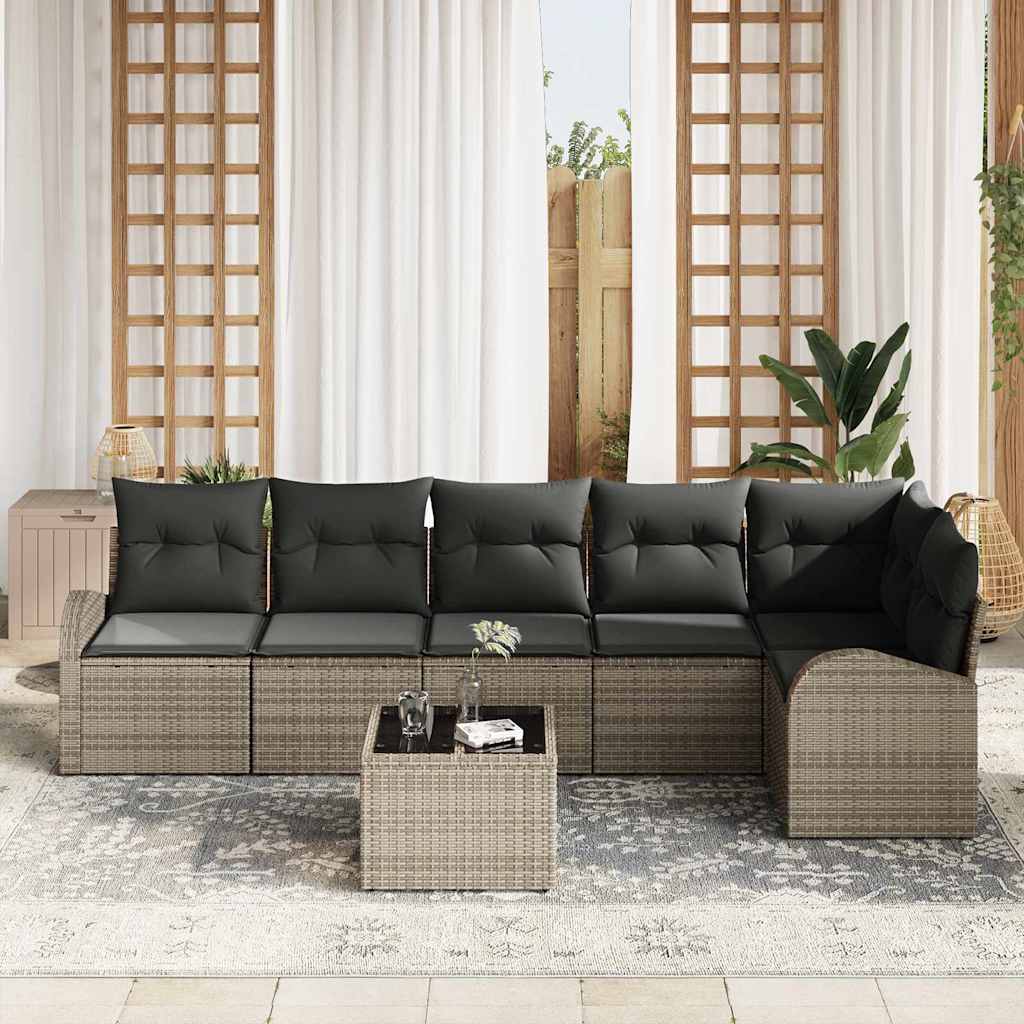 Sofa Set with Cushion with Storage 7 pcs Grey Poly Rattan