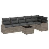 Sofa Set with Cushion with Storage 7 pcs Grey Poly Rattan - Front View