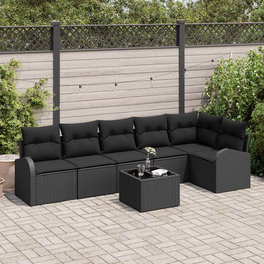 Garden Sofa Set 7 pcs Black Poly Rattan
