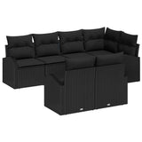 Garden Sofa Set with Cushion 7 pcs Black Poly Rattan