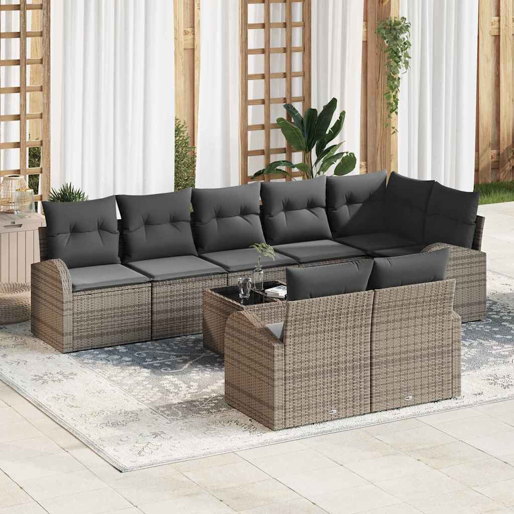 Sofa Set with Cushion with Storage 9 pcs Grey Poly Rattan