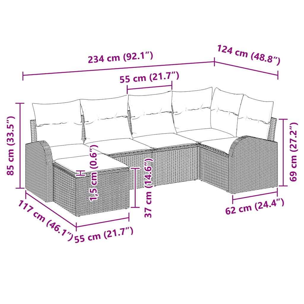 Sofa Set with Cushion with Storage 6 pcs Grey Poly Rattan