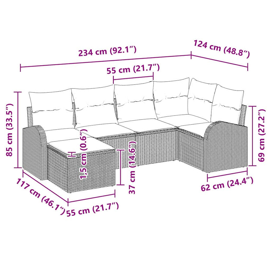 Sofa Set 6 pcs Grey Poly Rattan