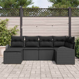 Garden Sofa Set with Cushion 6 pcs Black Poly rattan - Side View