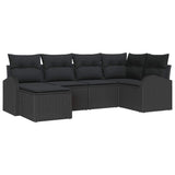 Garden Sofa Set with Cushion 6 pcs Black Poly rattan - Front View