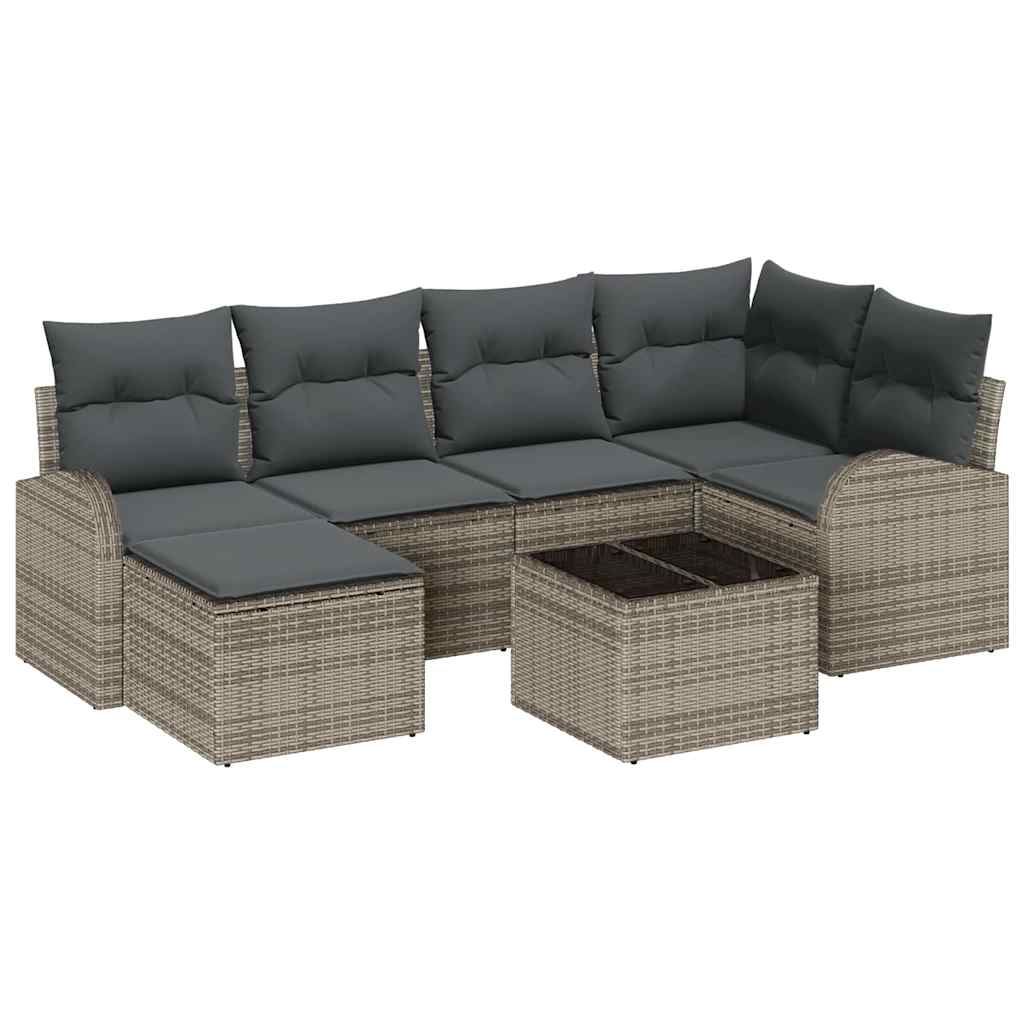 Sofa Set with Cushion with Storage 7 pcs Grey Poly Rattan