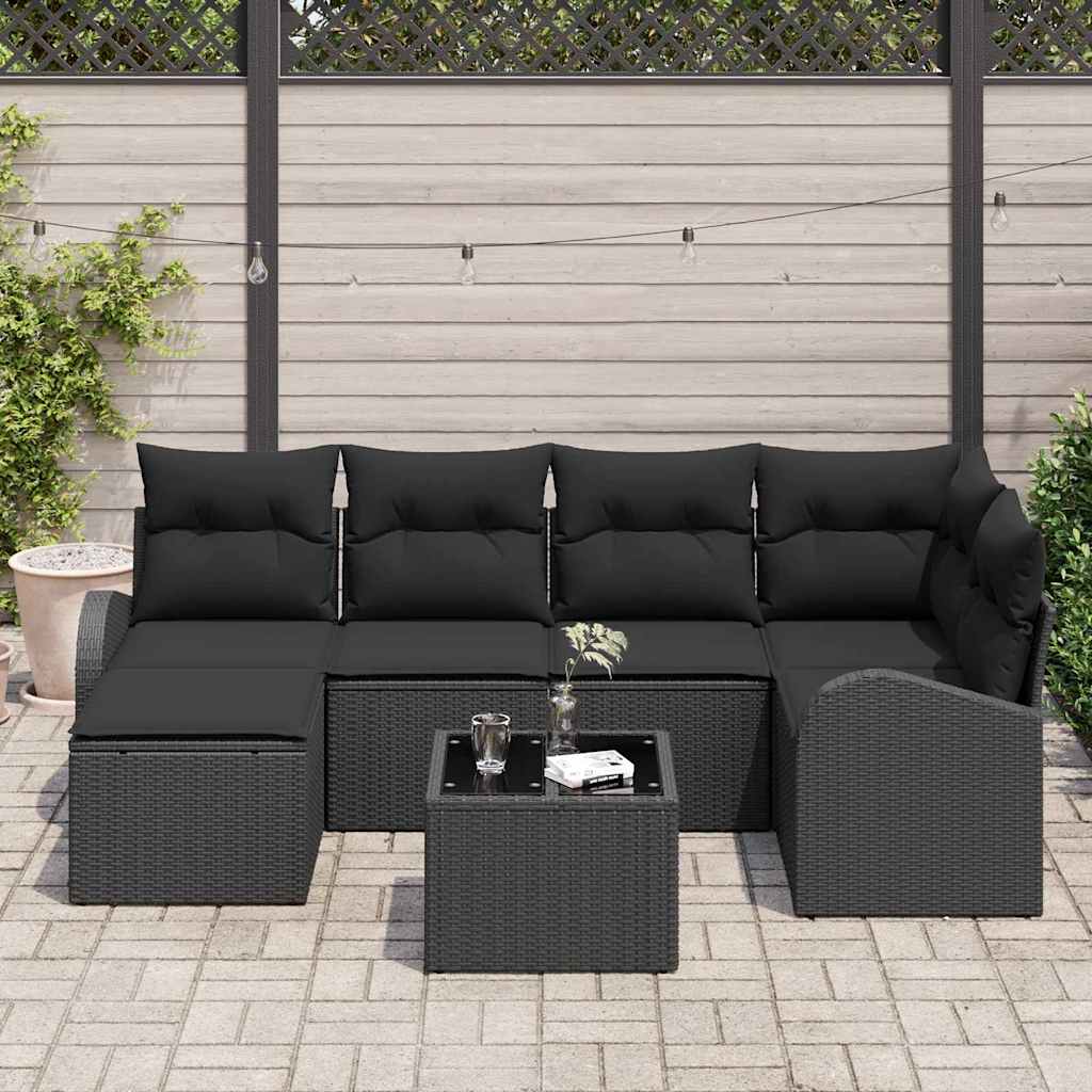 Sofa Set with Cushion with Storage 7 pcs Black Poly Rattan