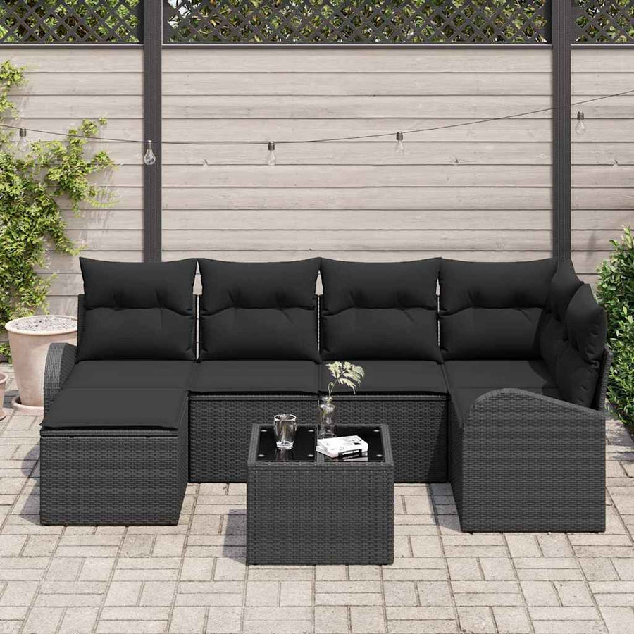 Sofa Set 7 pcs Black Poly Rattan