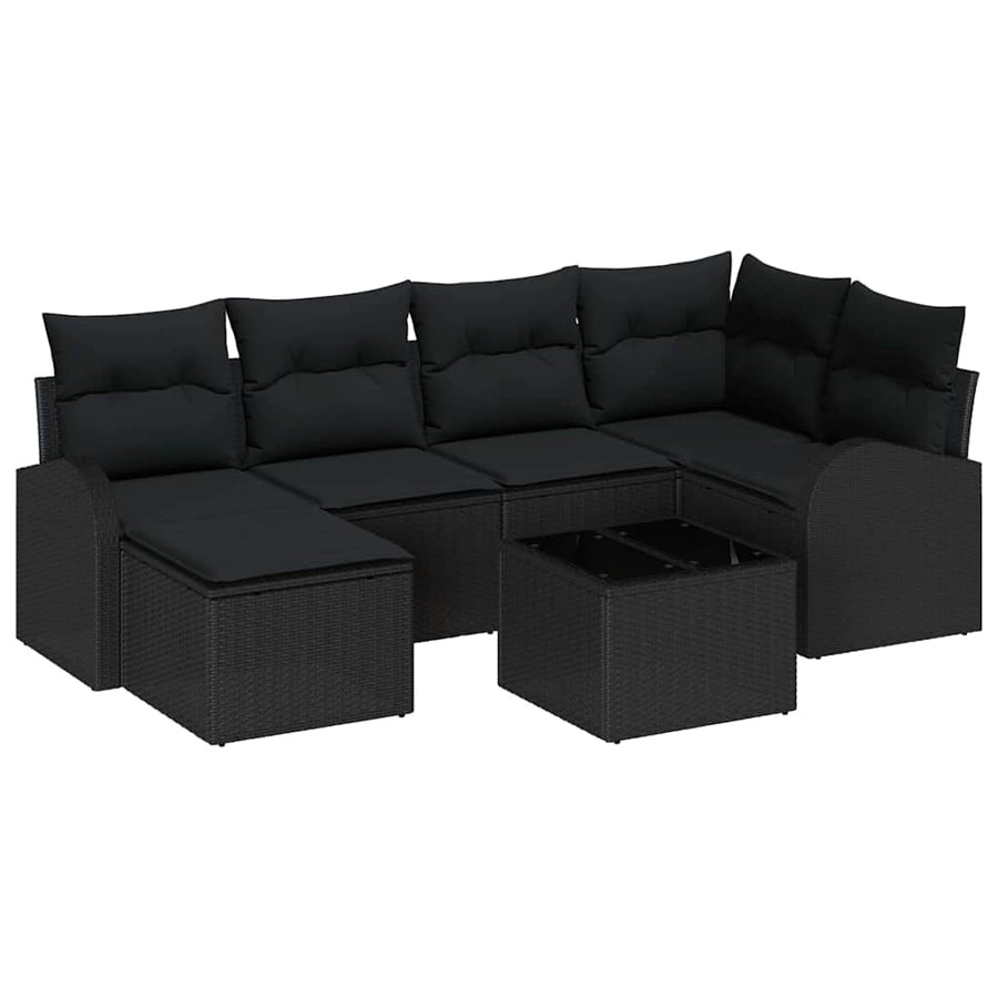 Sofa Set 7 pcs Black Poly Rattan
