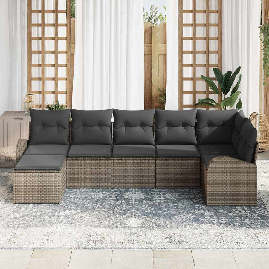 Sofa Set 7 pcs Grey Poly Rattan