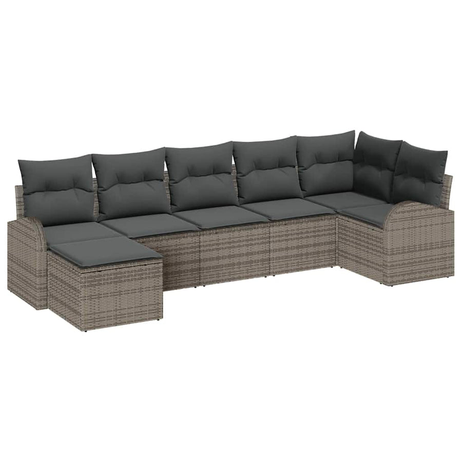 Sofa Set 7 pcs Grey Poly Rattan