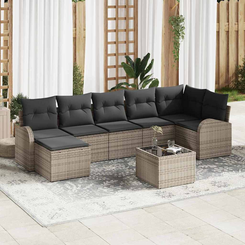 Sofa Set with Cushion with Storage 8 pcs Grey Poly Rattan