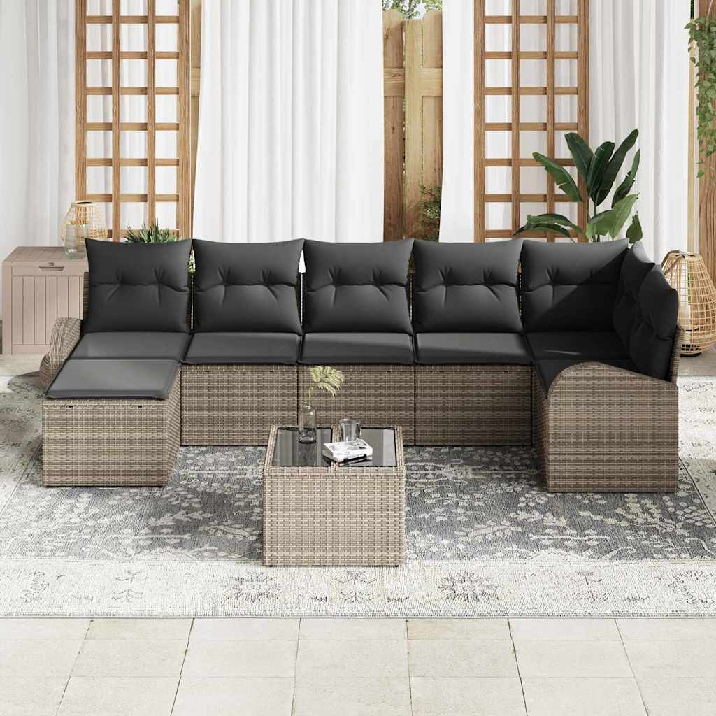Sofa Set with Cushion with Storage 8 pcs Grey Poly Rattan