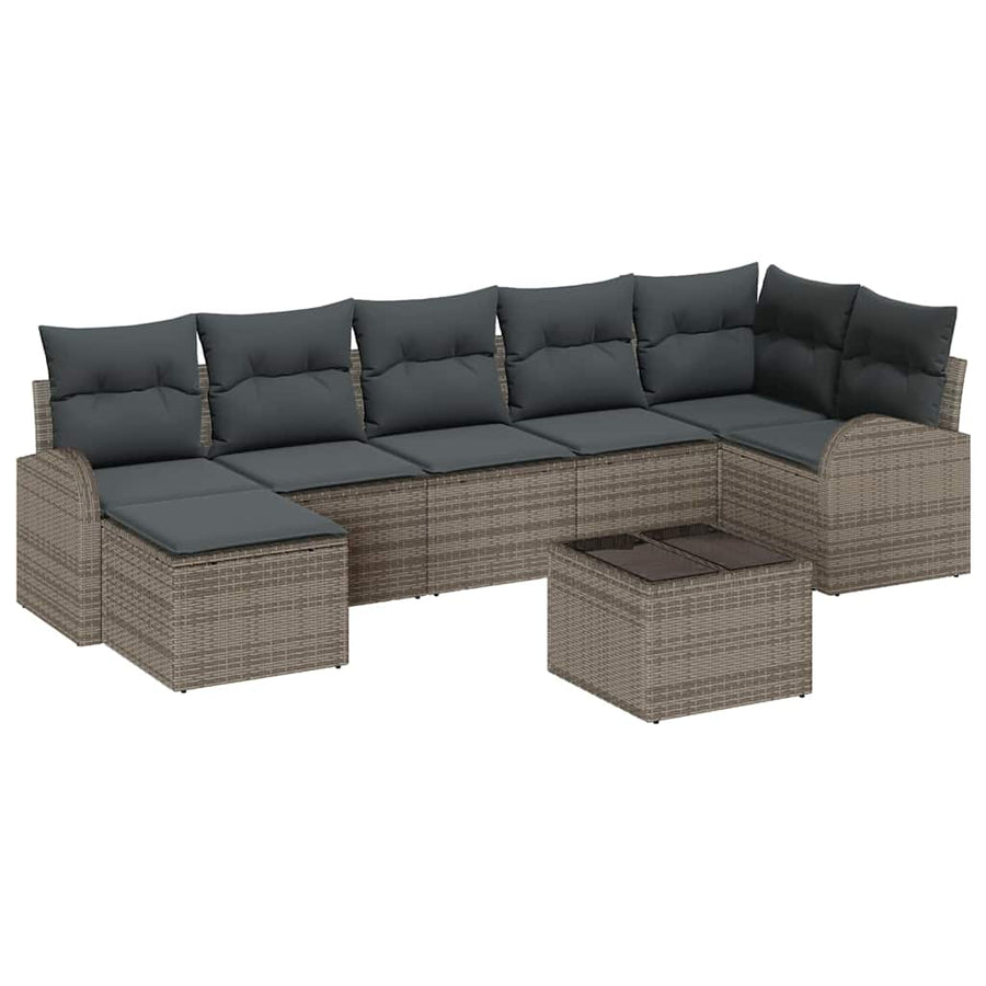 Sofa Set 8 pcs Grey Poly Rattan