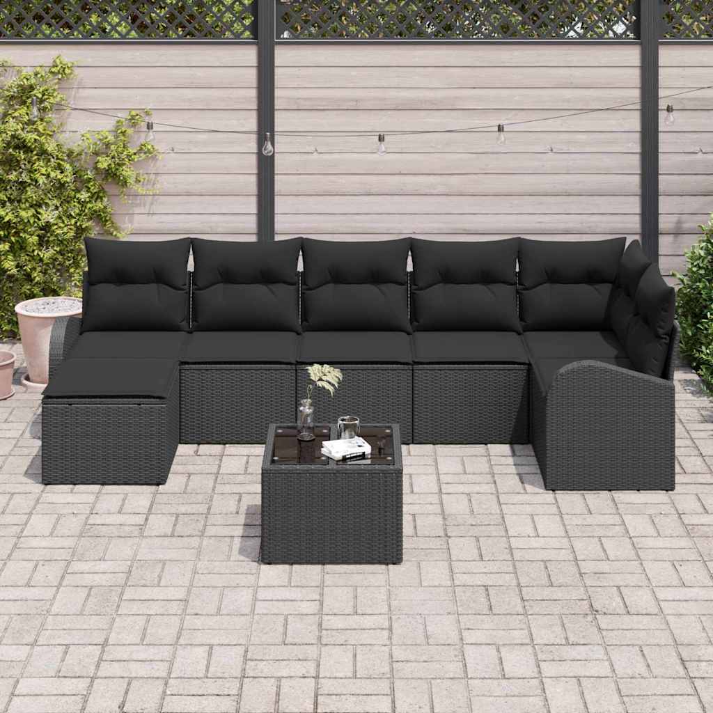Sofa Set 8 pcs Black Poly Rattan