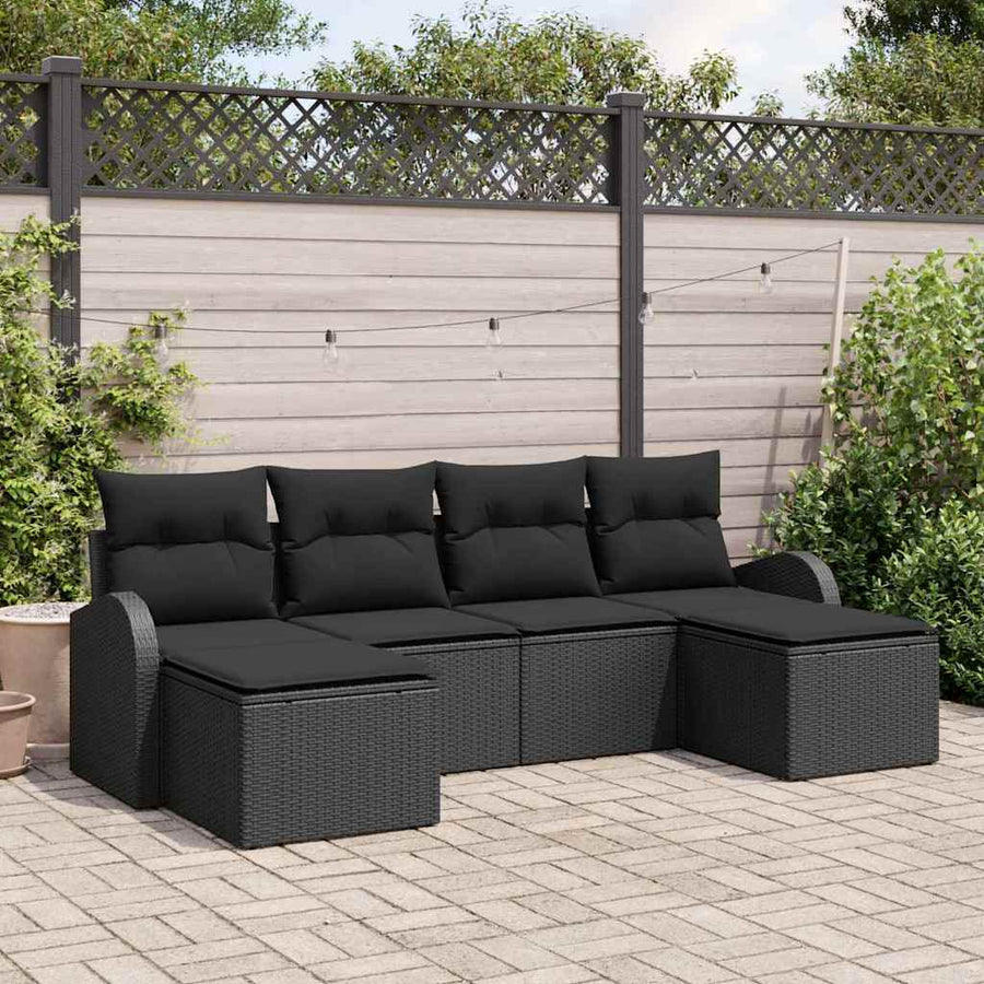 Sofa Set 6 pcs Black Poly Rattan