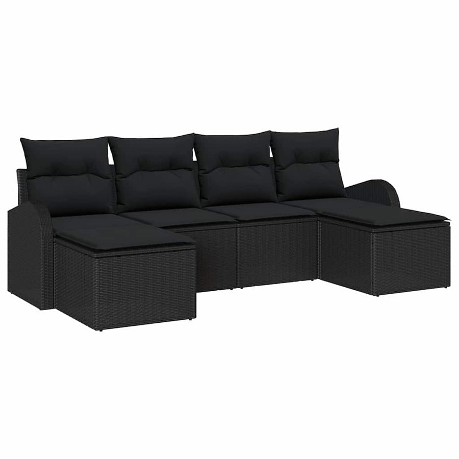 Sofa Set 6 pcs Black Poly Rattan