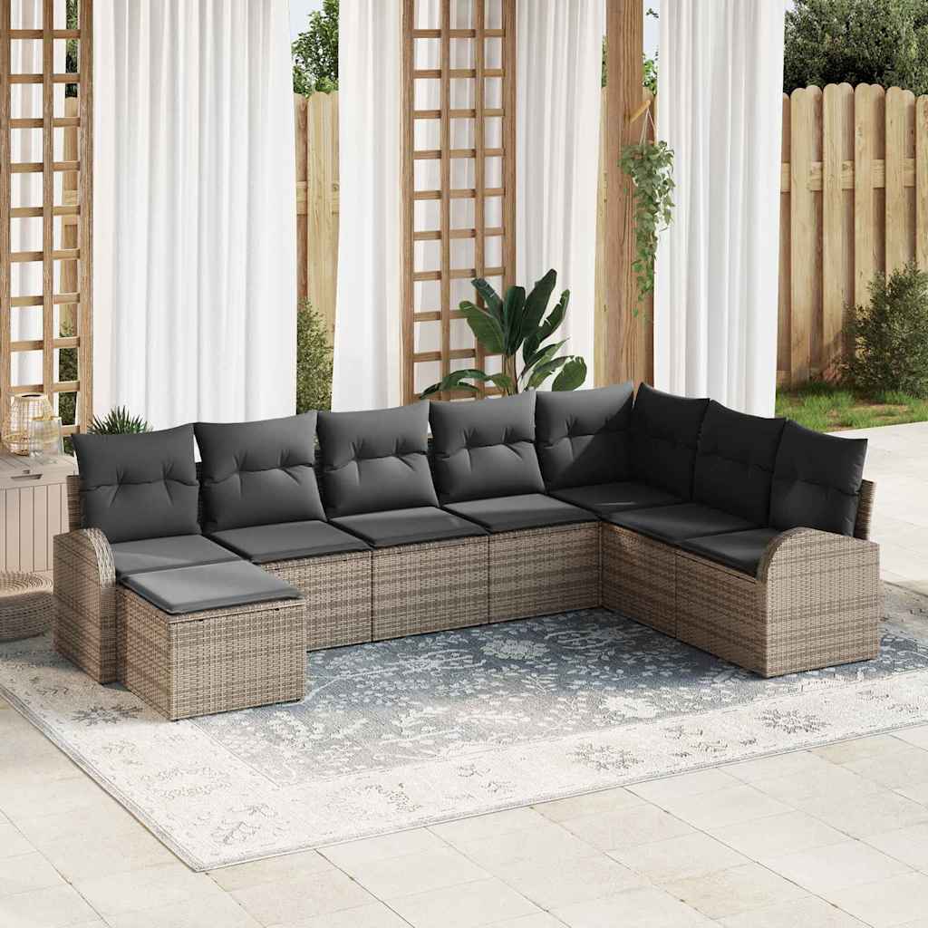 Sofa Set with Cushion with Storage 8 pcs Grey Poly Rattan