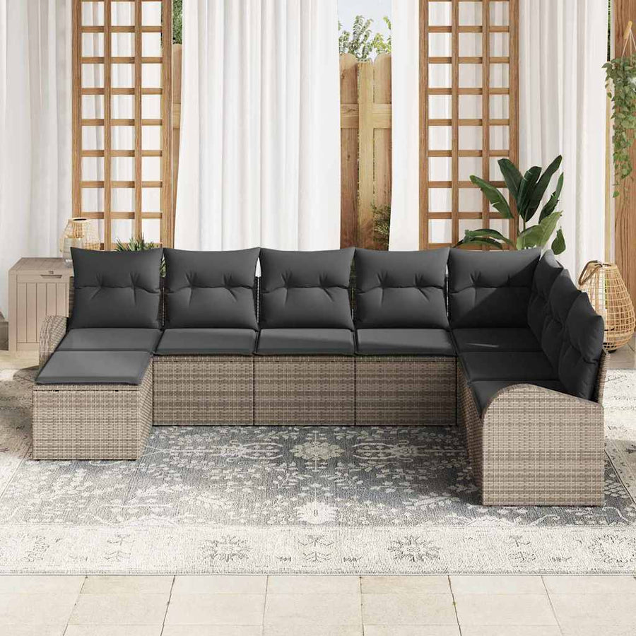 Sofa Set 8 pcs Grey Poly Rattan
