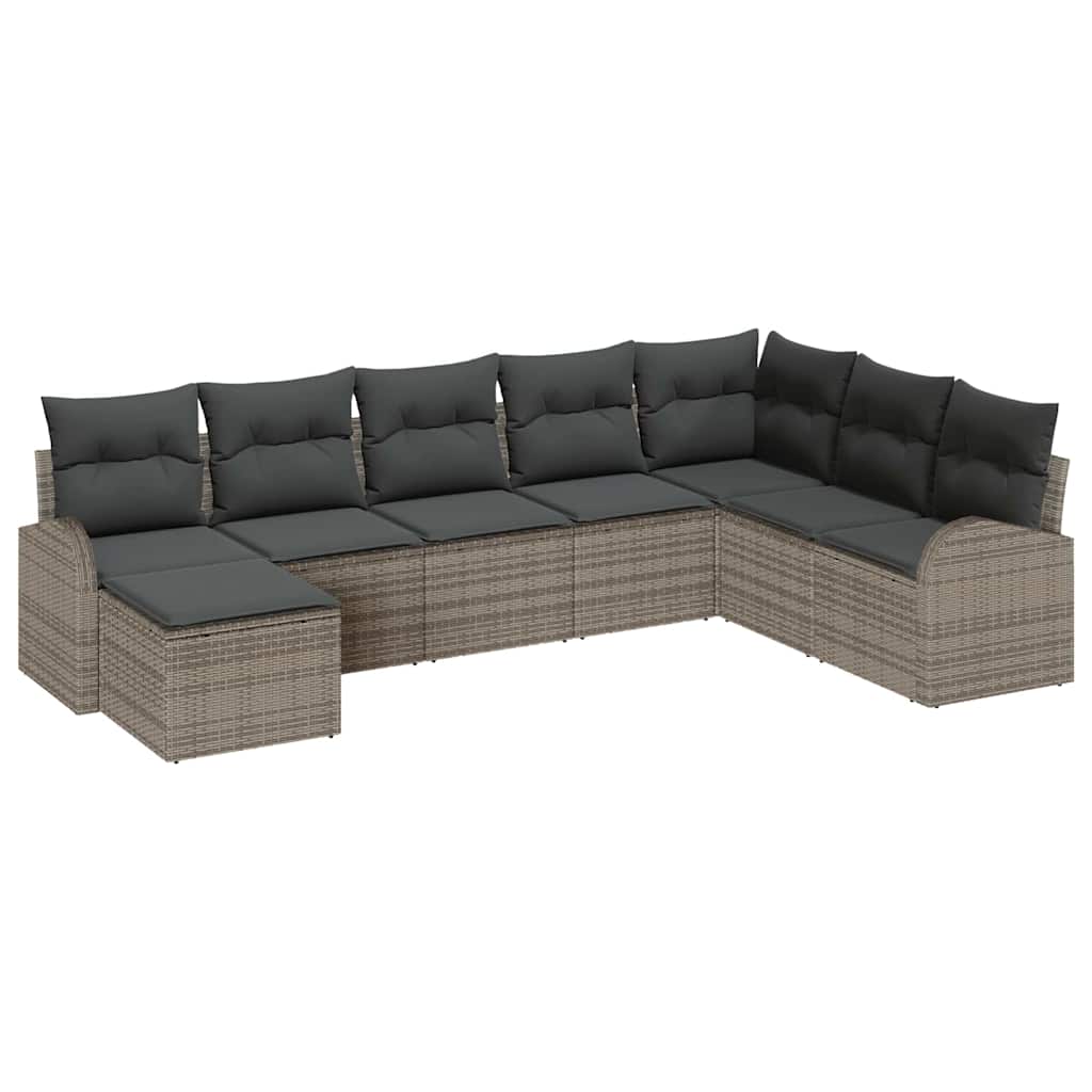 Sofa Set with Cushion with Storage 8 pcs Grey Poly Rattan