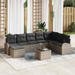 Sofa Set 9 pcs Grey Poly Rattan