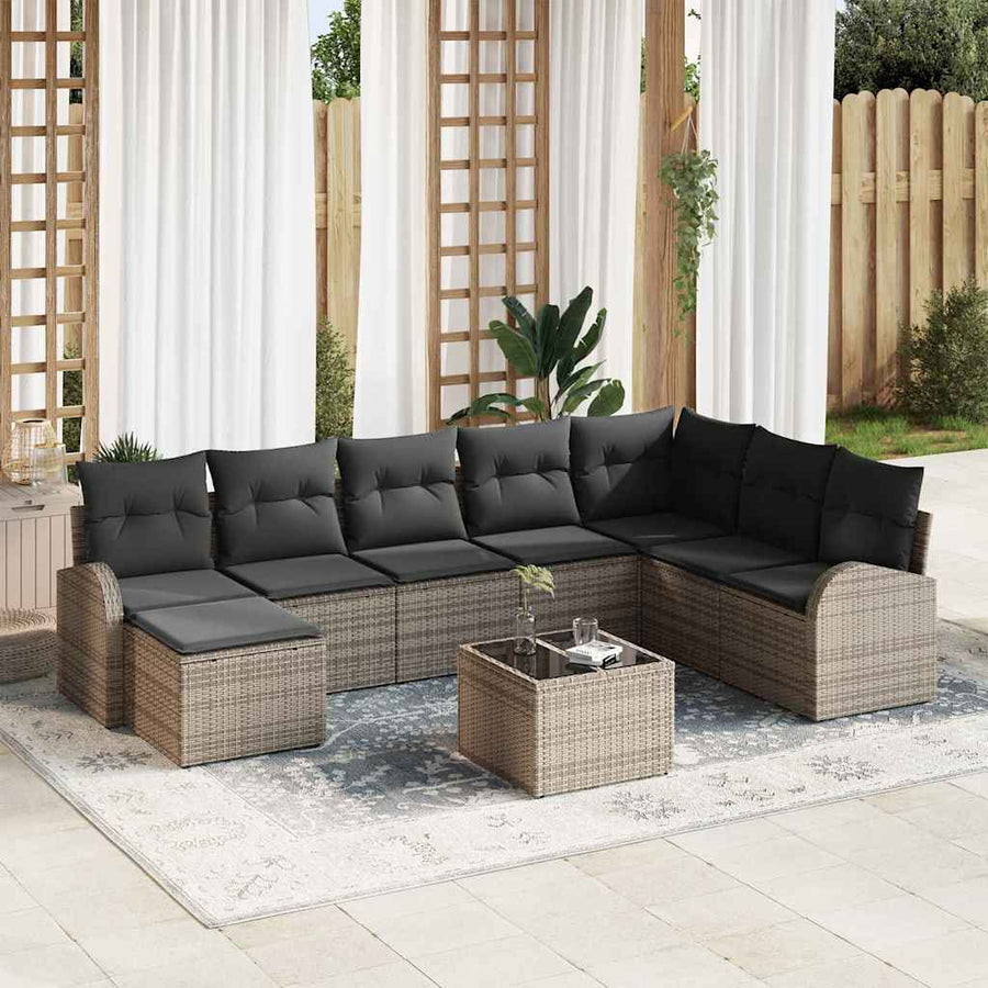 Sofa Set 9 pcs Grey Poly Rattan