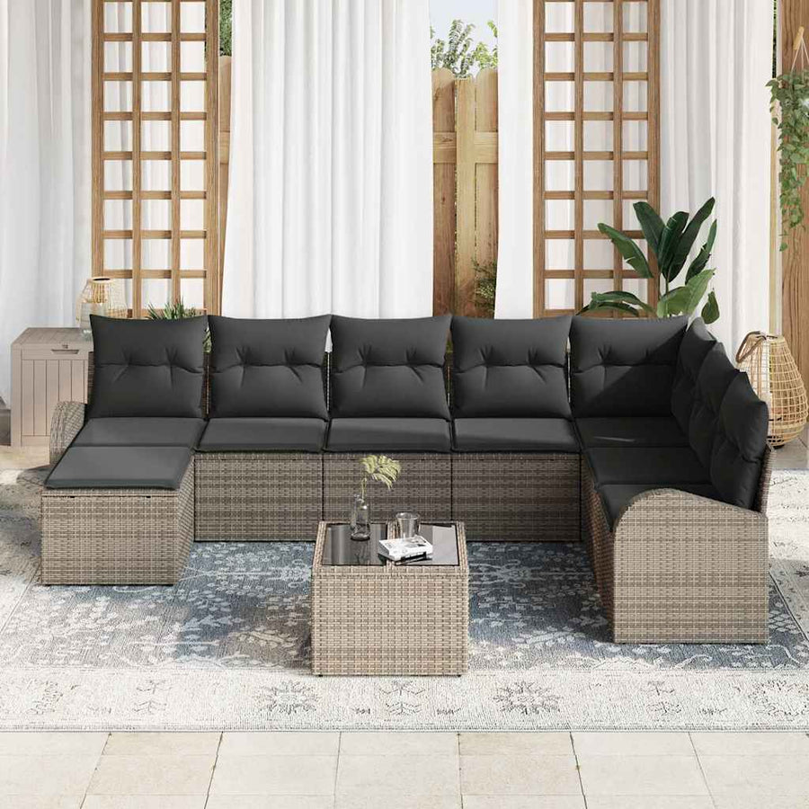 Sofa Set 9 pcs Grey Poly Rattan