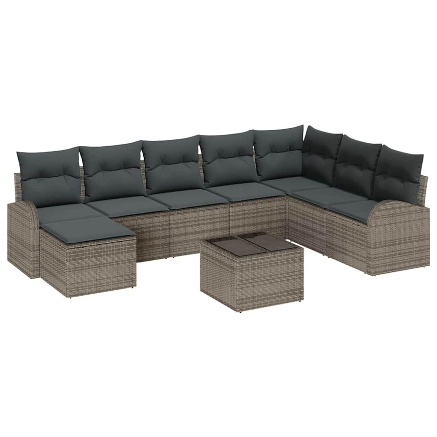 Sofa Set 9 pcs Grey Poly Rattan