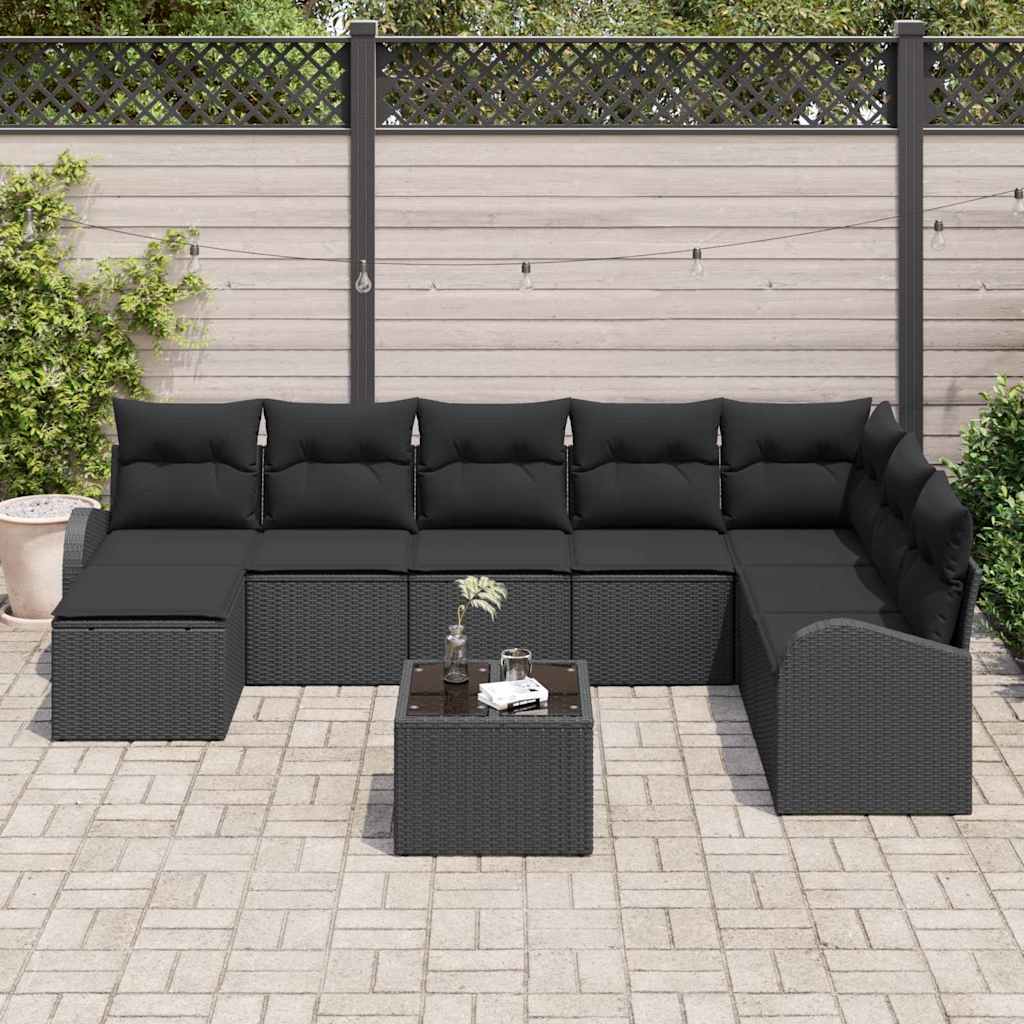 Sofa Set with Cushion with Storage 9 pcs Black Poly Rattan