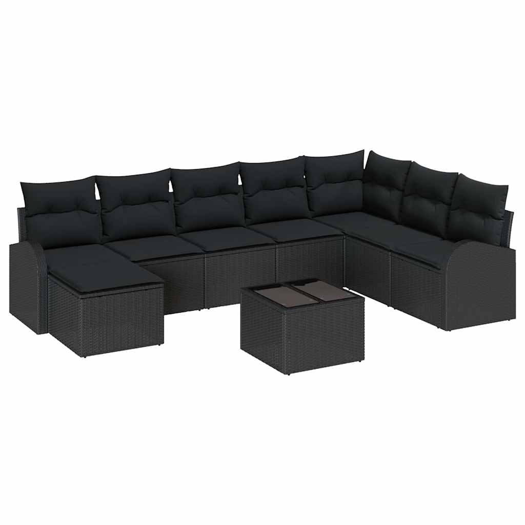 Sofa Set with Cushion with Storage 9 pcs Black Poly Rattan