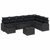 Sofa Set with Cushion with Storage 9 pcs Black Poly Rattan - Front View