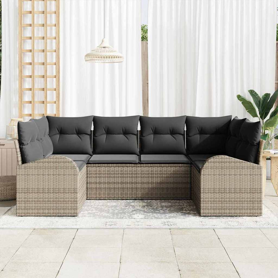 Garden Sofa Set 6 pcs Grey Poly Rattan